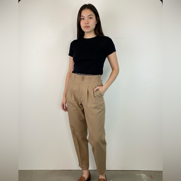 Vintage Forenza High Waisted Pleated Pants Criss Cross Waist Khaki Tapered 29" - Picture 2 of 10